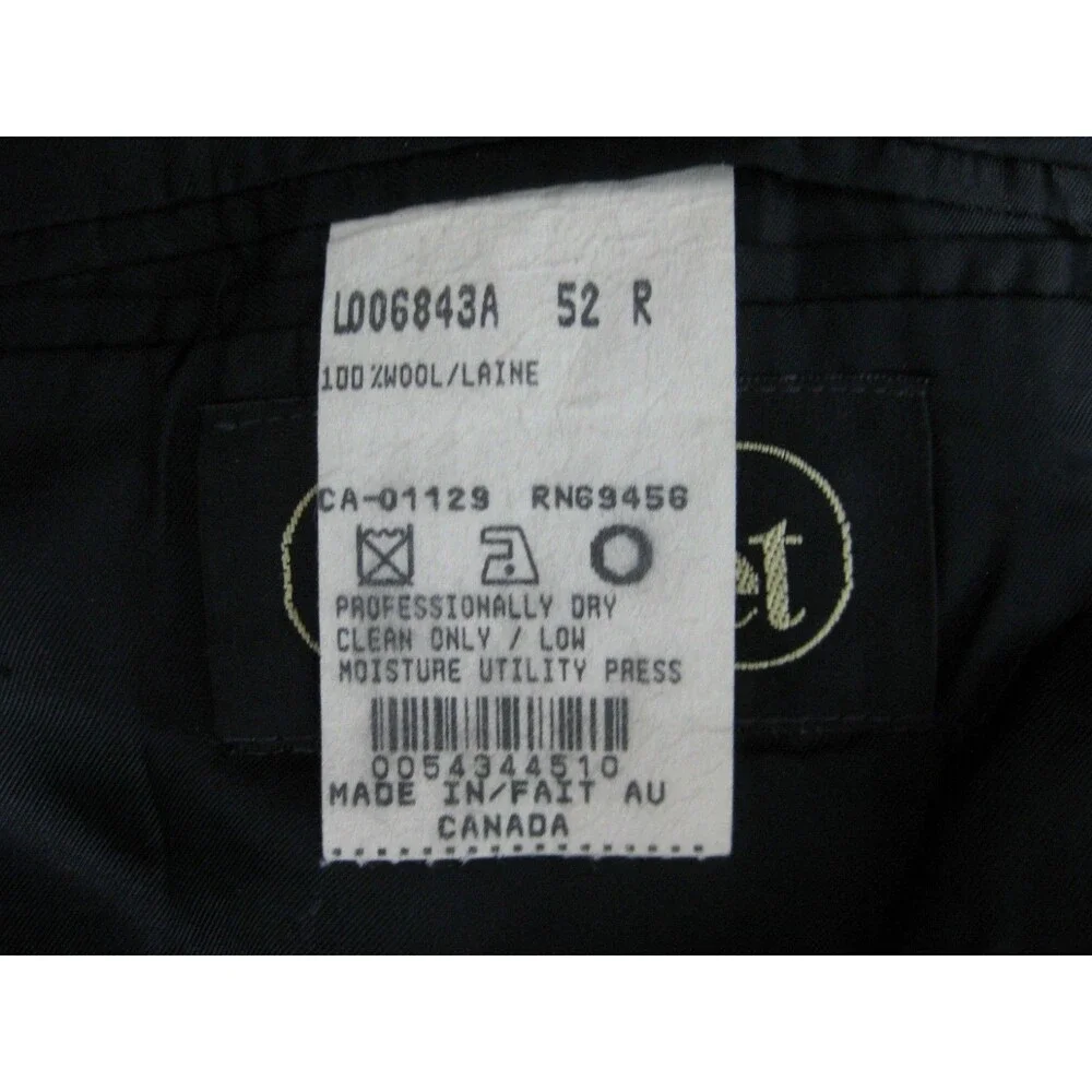 Cachet Double Breasted Sport Coat Mens Size 52R Black 100% Wool Suit Jacket